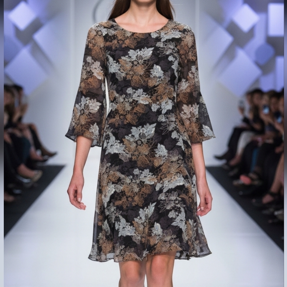 Part Two Floral Print Sheer Mini Dress with Slip - Size Small